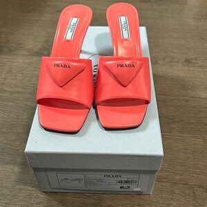 Prada Brushed leather heeled slides